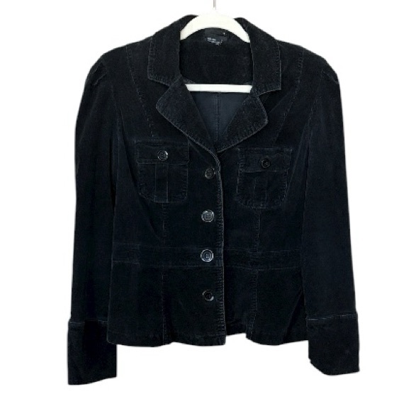 Y2K 90s Corduroy Jacket Black Womens M Cozy Fall - Picture 1 of 5